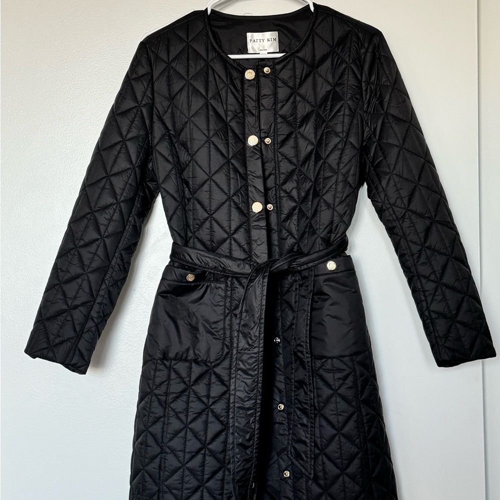 PATTY KIM Black Quilted Coat with Gold Buttons